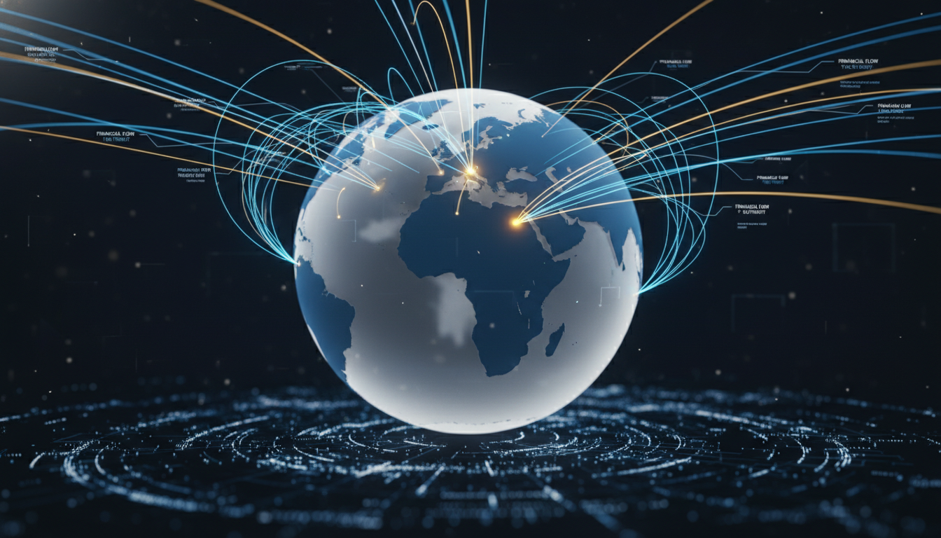 A conceptual 3D illustration of a globe with glowing lines connecting London to various international cities, representing global financial flow and tax treaties, professional and clean aesthetic.